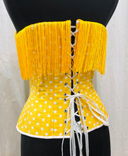 Load image into Gallery viewer, 1880s Victorian Corset size S in polka dot and fringe - SAMPLE SALE
