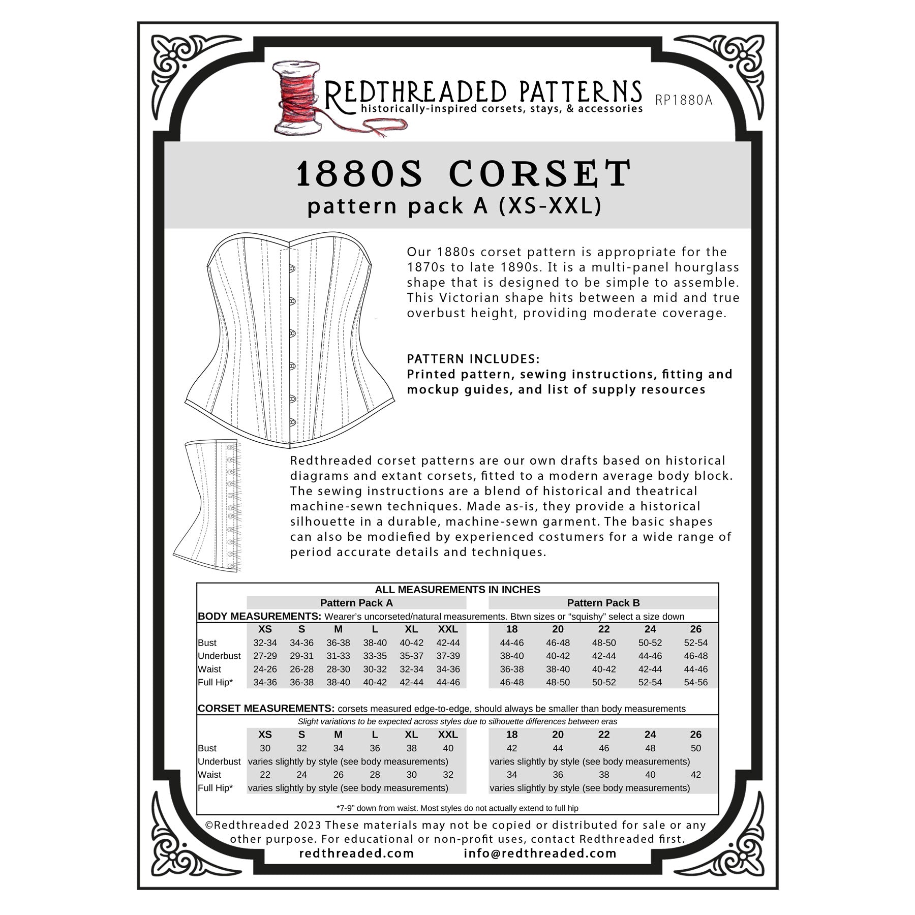 1880s Corset Multi–Size Paper Pattern – Redthreaded
