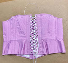 Load image into Gallery viewer, 1860s Gored Corset in orchid pink, OOAK size (bust 48”, waist 41”, hip 52”)
