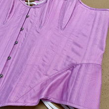Load image into Gallery viewer, 1860s Gored Corset in orchid pink, OOAK size (bust 48”, waist 41”, hip 52”)

