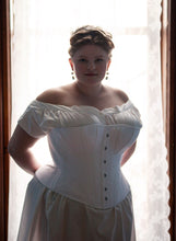 Load image into Gallery viewer, 1860s Gored Corset in busty OOAK size (bust 51”, waist 40”, hip 50&quot;)
