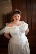Load image into Gallery viewer, 1860s Gored Corset in busty OOAK size (bust 51”, waist 40”, hip 50&quot;)
