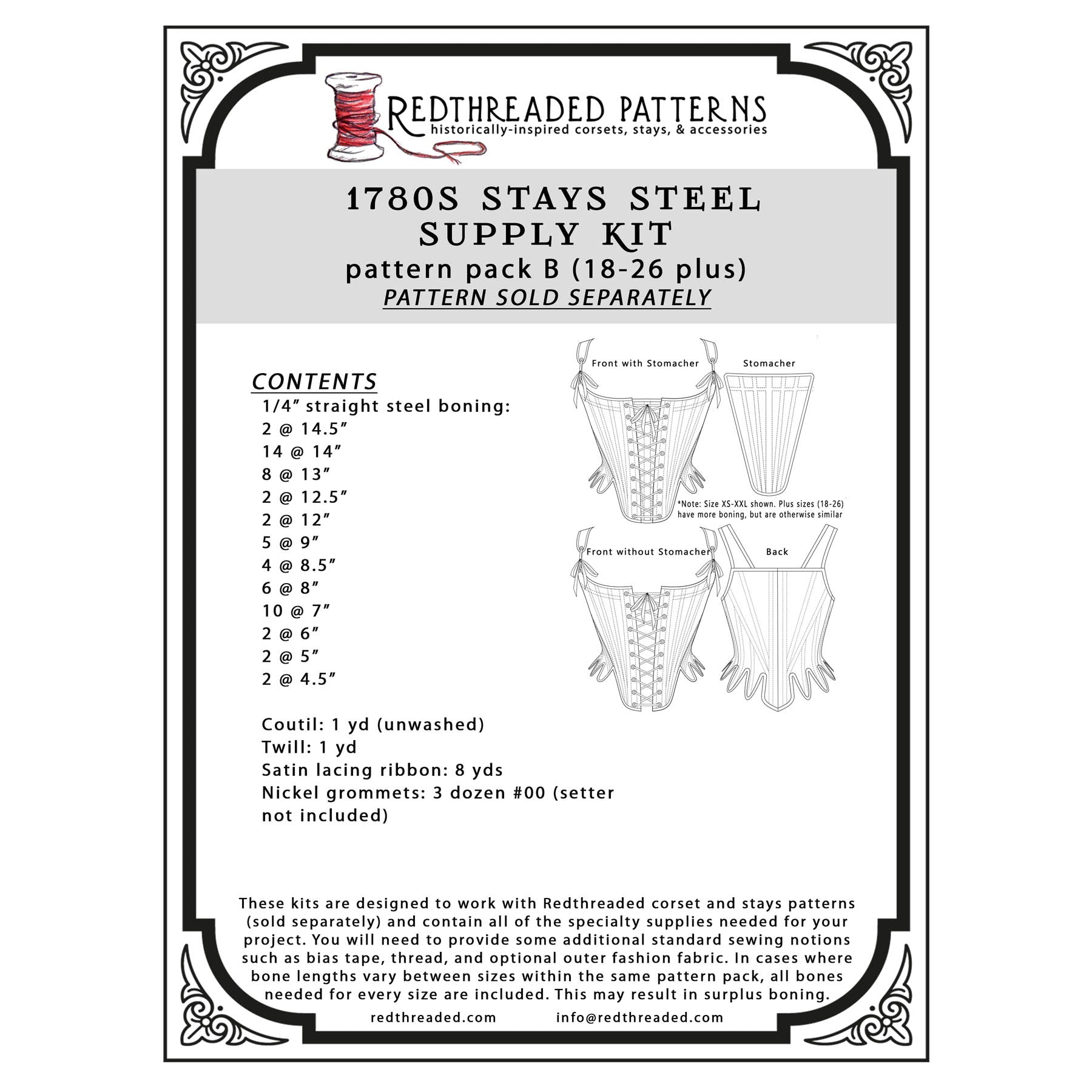 1780s Front Lacing Stays Supply Kit – Redthreaded
