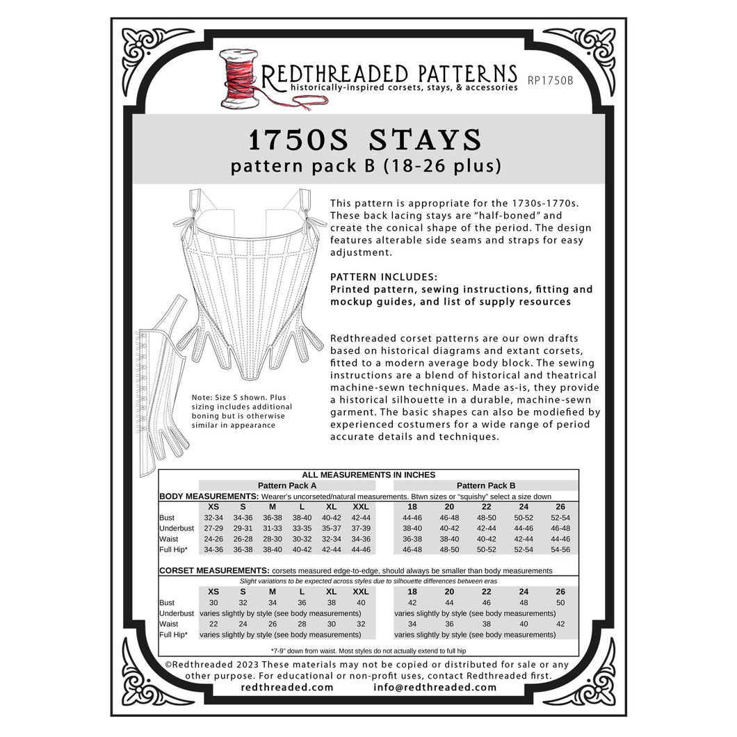 1750s Stays Multi–Size Paper Pattern