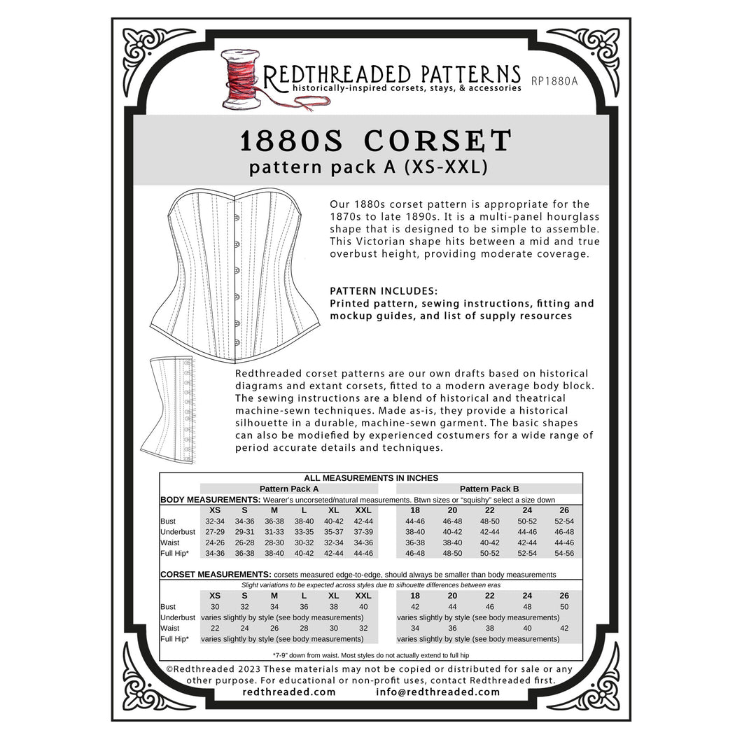 1880s Corset Multi–Size Paper Pattern