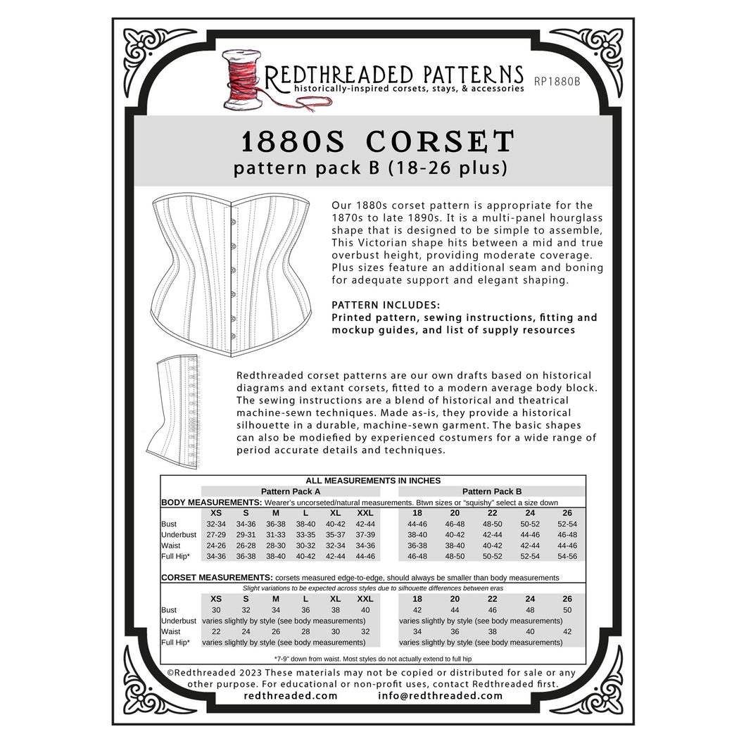 1880s Corset Multi–Size Paper Pattern